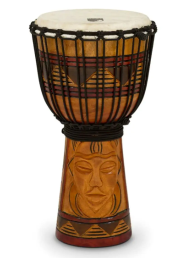 Toca Origins Series Rope Tuned Wood 8 Inch Djembe - Tribal Mask Design